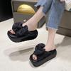 Kawaii Platform Sandals Women Summer Thick Bottom Shoes 7CM Wedges Heels Casual Sandals Comfortable Black Bowknot Slippers