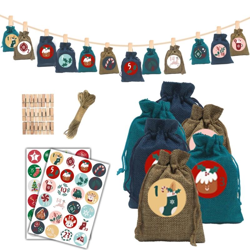 Christmas Advent Calendar 24 Days Burlap Candy Gift Drawstring Bags ...