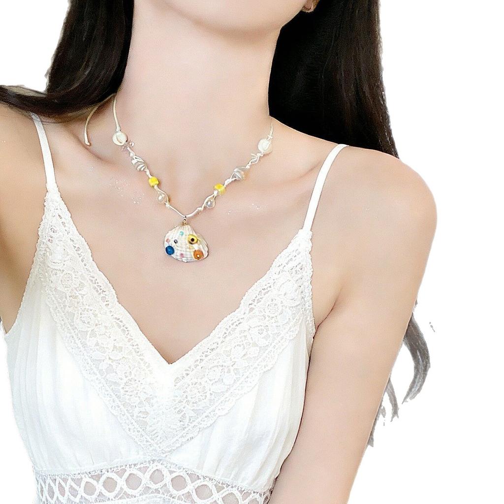 See You by the Sea~ Dopamine Shell Beaded Atmosphere Necklace Female Summer Starfish Vacation Style with Skirt and Accessories