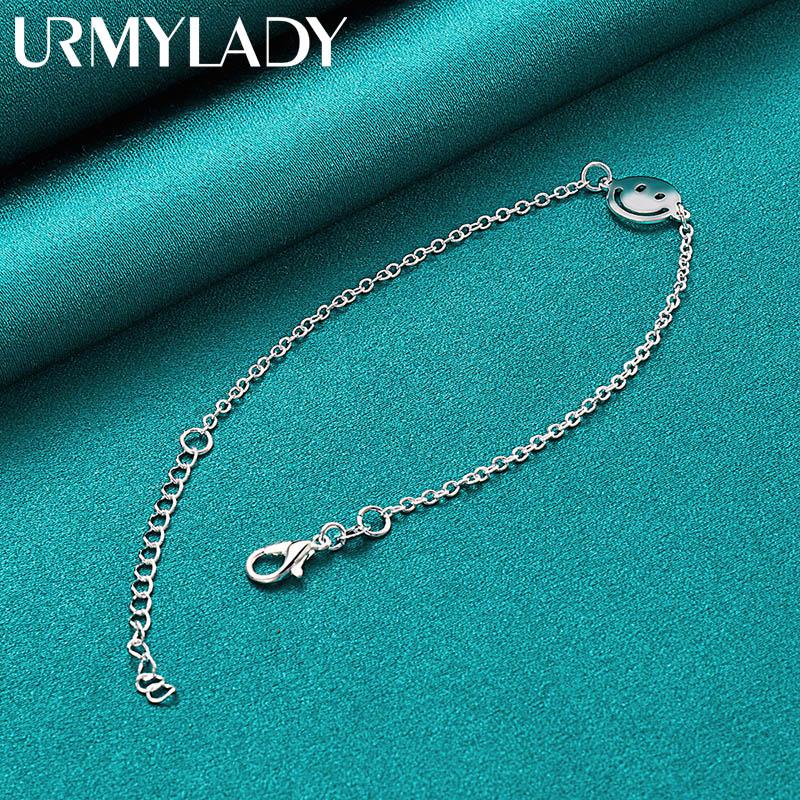 925 Sterling Silver Round Smiling Face 20cm Bracelet for Women Wedding Engagement Fashion Charm Jewelry