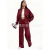 Women Casual Sporty Tracksuit Set Short Sleeve Zip Up Jacket High Waist Wide Leg Pants Loungewear
