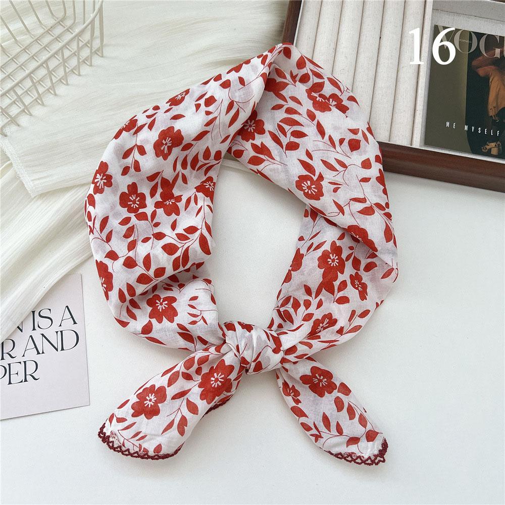 INS Baumwoll-Leinen Quadratisches Tuch Kirschblüten-Blumenmuster Halstuch Damen Foulard Kopftuch Damen Hijab Bandanas 68cm Quadratisches Tuch