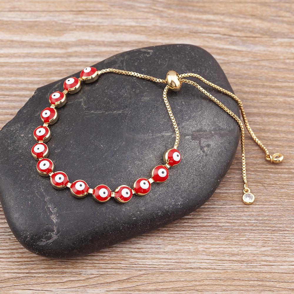 New Fashion Design Rainbow Handmade Beads Inlaid With Turkish Evil Eye Bracelet Women Adjustable Party Jewelry Lucky Gifts