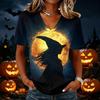 Women's Casual Short Sleeve Halloween Print V Neck Pullover Top Comfortable Lightweight Fabric Relaxed Fit