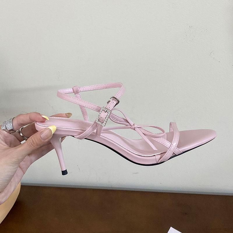 Fashion Fashion Butterfly-Knot Women Heeled Sandals Shoes Buckle Strap Ladies Thin Heels Sandals Shoes Female Pumps Footwear