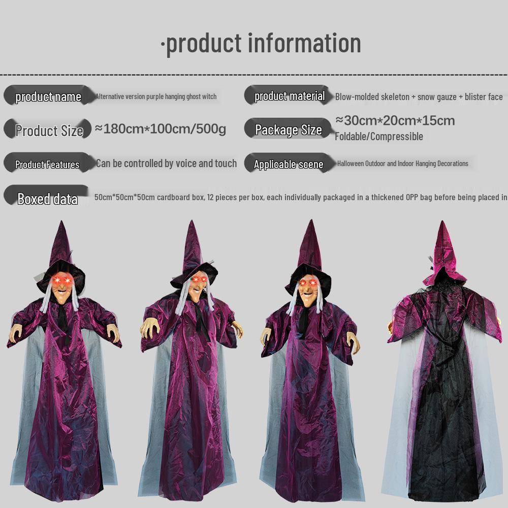 Voice-Activated Hanging Ghost Witch Pendant for Halloween Decorations