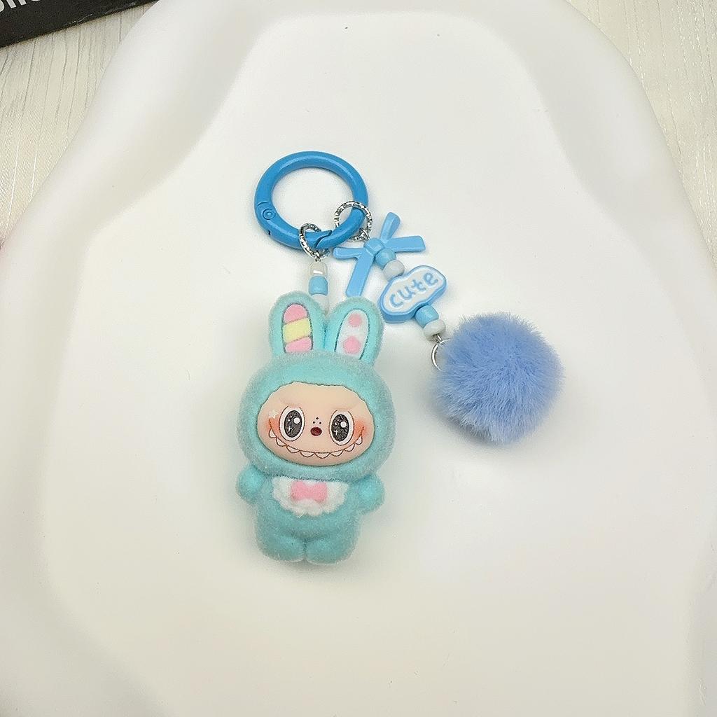 Beflocktes Häschen Schlüsselanhänger Anhänger Niedliche Puppe DIY Zubehör Handy Schmuckanhänger