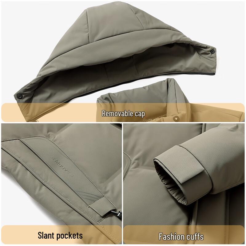 Men's Mid-Length Thickened Down Jacket with Detachable Hood