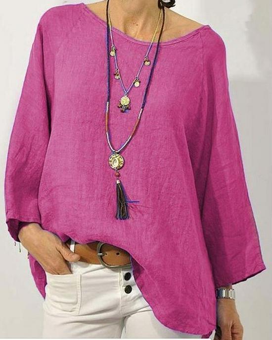Women's Autumn Cotton Linen Long Sleeve Solid Color Loose Top