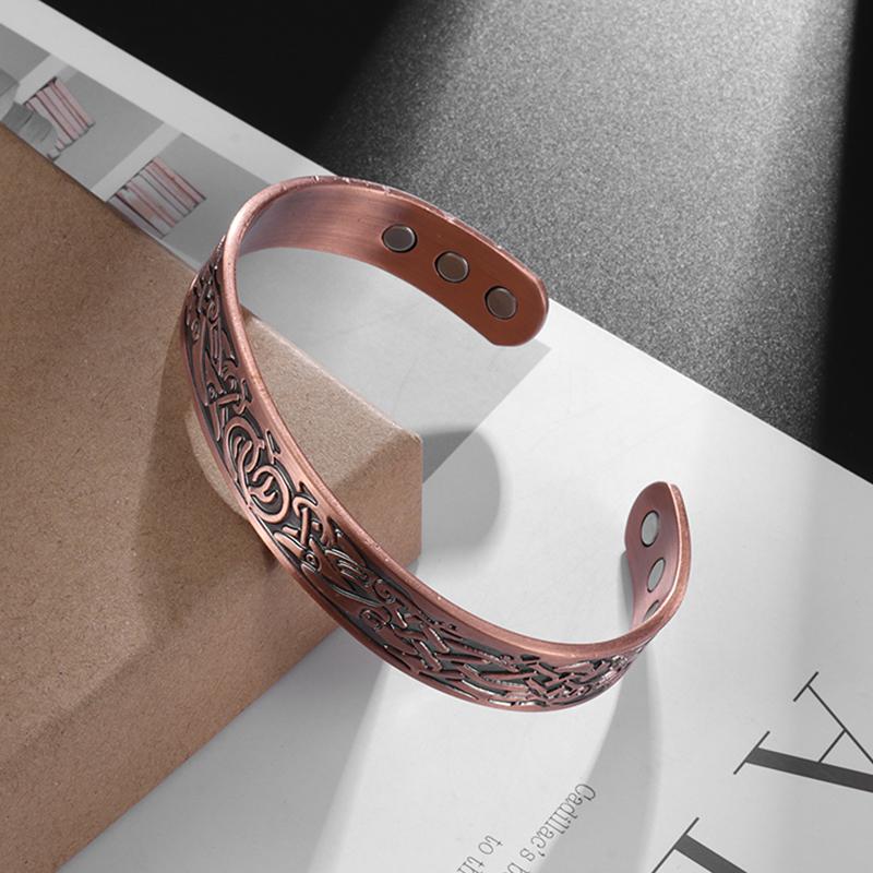 Totem Cuff Bracelet for Women and Men Ancient Copper Plated Adjustable Magnetic Bracelet Bangle Exquisite Gift