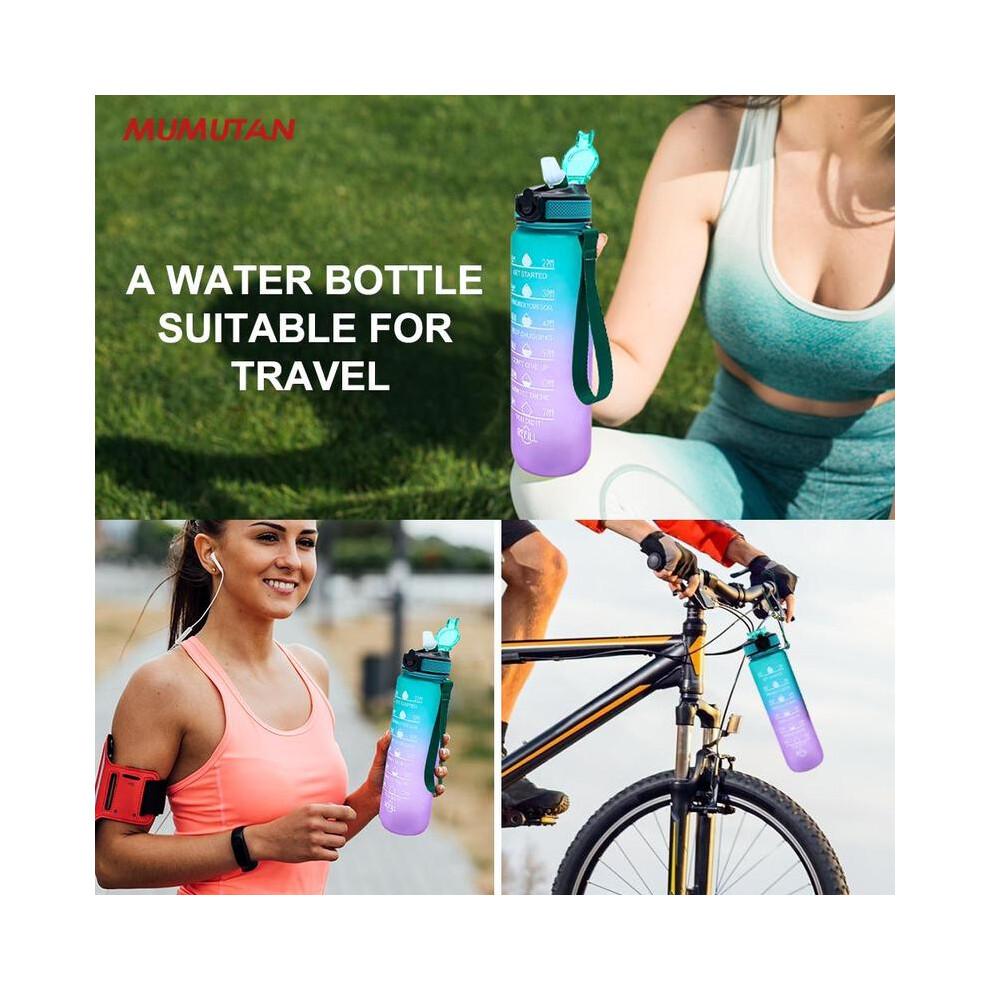 (Black, 32oz) 1000ml Sports Water Bottle, Portable Large Capacity Drinking Cup with Straw & Strap, Travel Accessories, Exercise Water Bottle