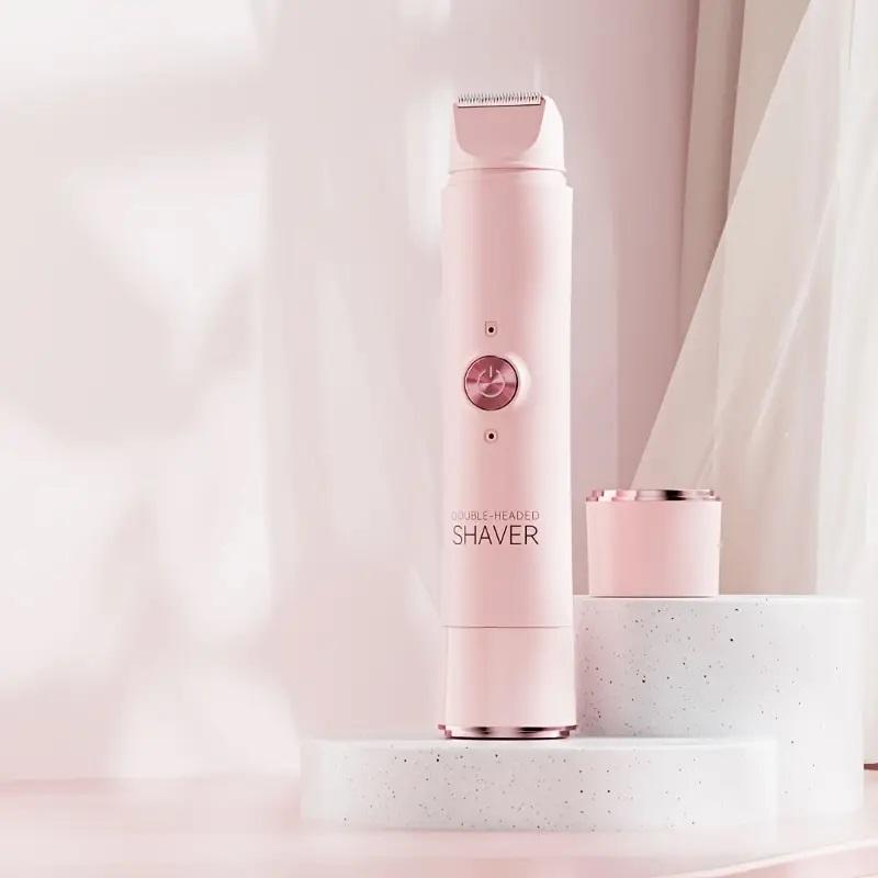 

Rechargeable Double Head Hair Removal Device Cordless Wet Dry Shaver for Face Body Bikini Portable Travel Grooming Tools розовый