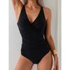 Women's Solid Color One-Piece Swimsuit - Cross Back Tummy Control Swimsuit with Removable Pads, High Elasticity Swimwear for Beach & Pool