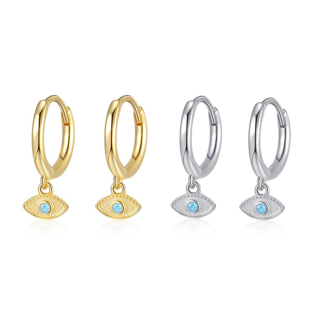 S925 Sterling Silver Demon Eye Zircon Ear Cuff & Geometric Hoop Earrings