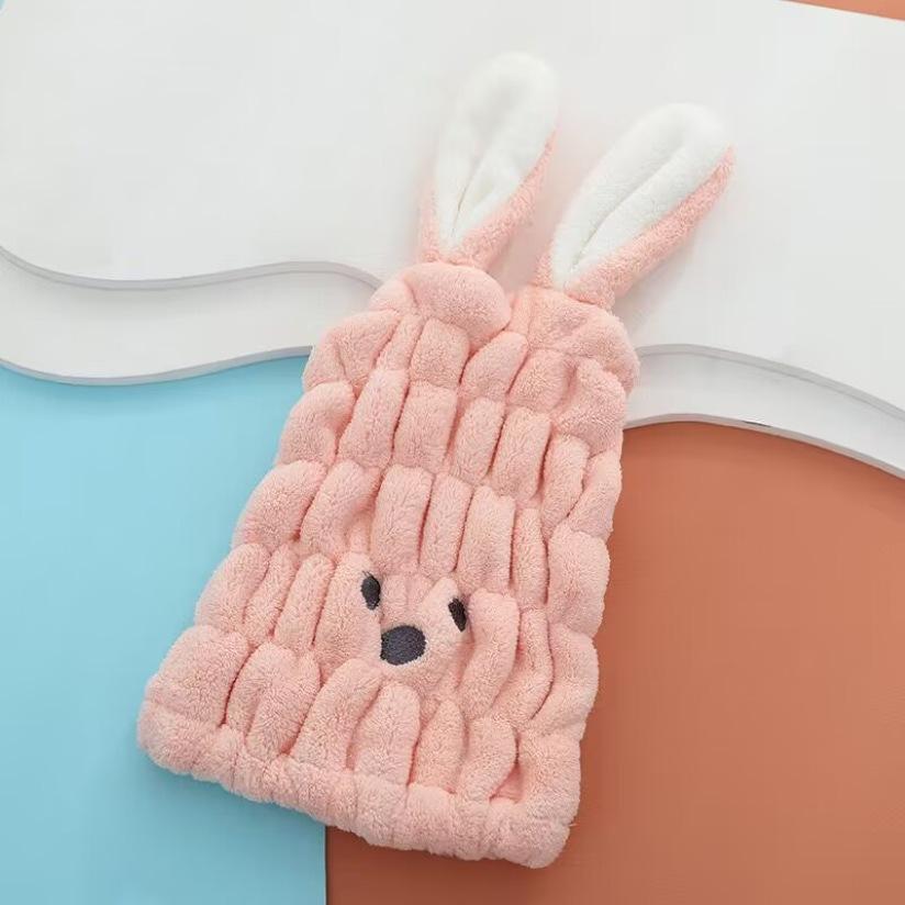 Korean Rabbit Ears Quick-Dry Hair Towel - Cute Cartoon Absorbent Cap for Girls & Adults