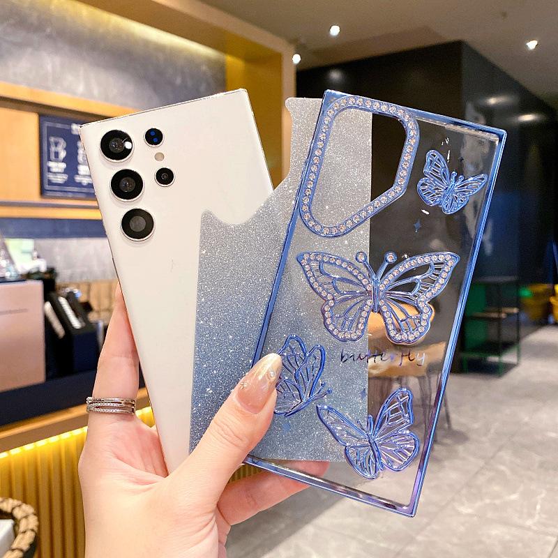 Applicable To Samsung S25ultra Mobile Phone Case Three-dimensional Point Drill Butterfly A26 Flash Drill Gradient S24 Electroplating Anti Fall