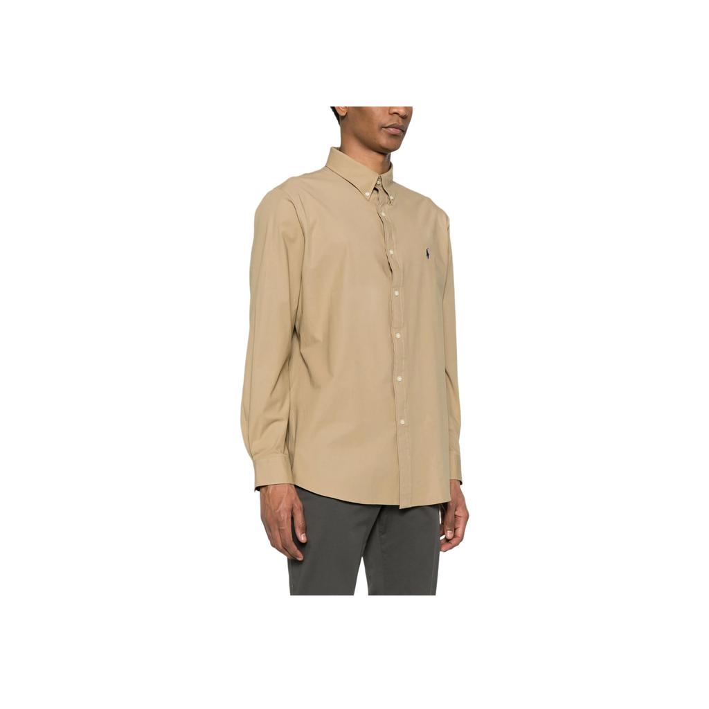 Polo Ralph Lauren Logo Embroidered Button Loose Fit Long Sleeve Shirt Men Shirts Light-Brown 710929349-002