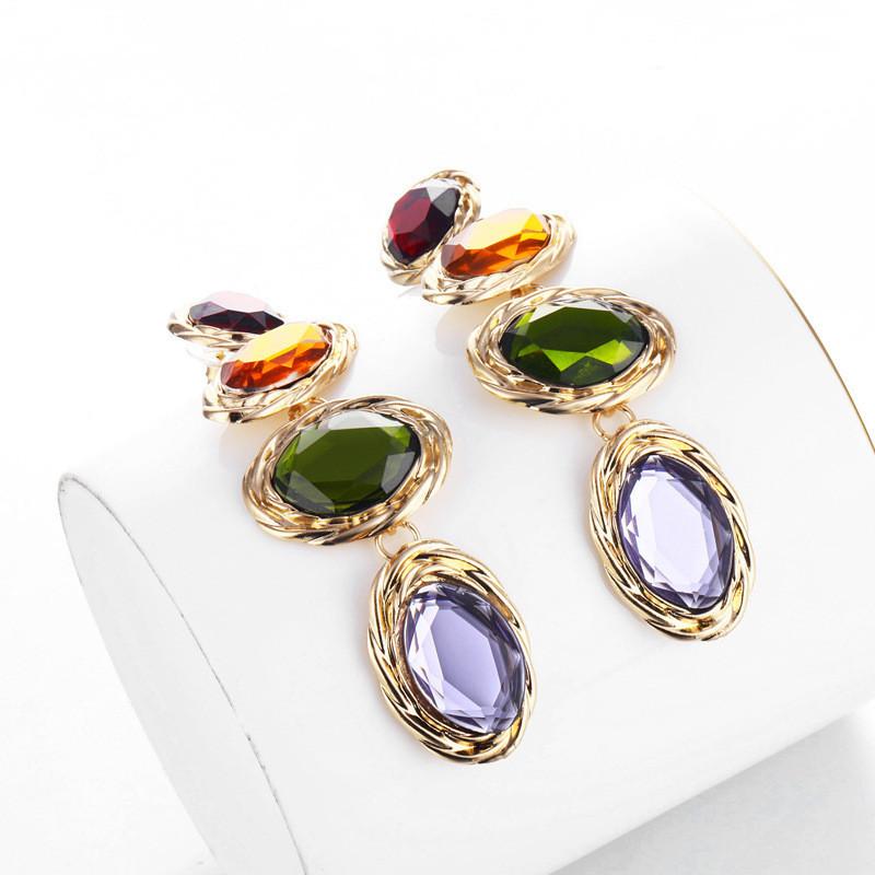 Fashionable Geometric Irregular Earrings With Vibrant Gemstones Women For
