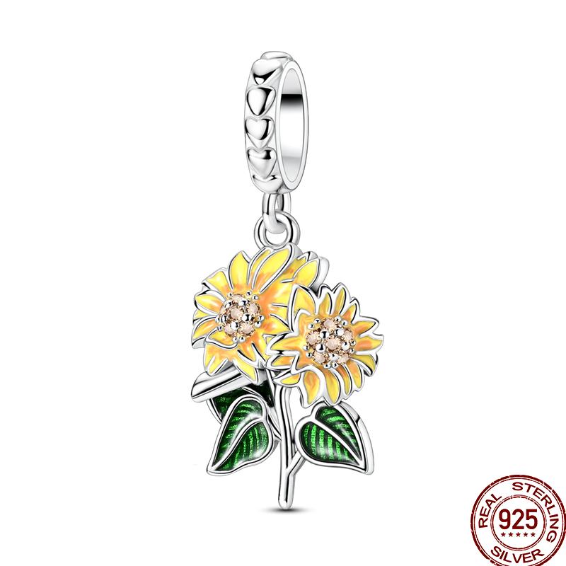 Bouquet Confession Copper Sunflower Butterfly Flower Charm Beads Suitable For 3Mm Bracelet Diy Fine Jewelry Making