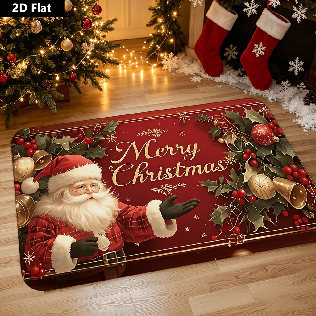 Marry Christmas Dachshund Welcome Doormat, Dachshund In Santa Hat Christmas Decor Floor Mat, Doorways Living Rooms Winter