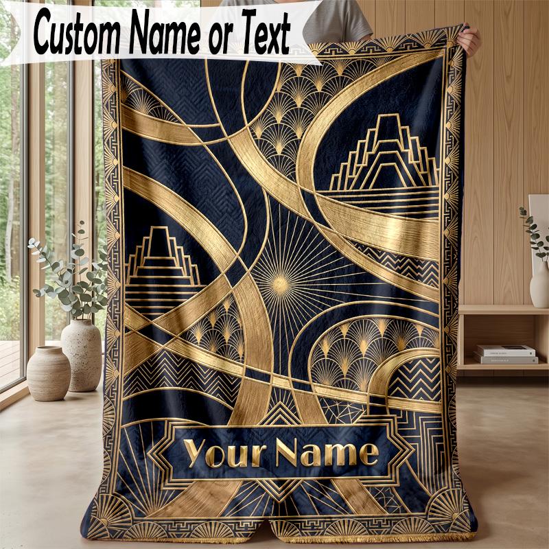 Coperta Personalizzata Tema Art Déco Stampa Nome Personalizzato Morbida Coperta Domestica in Flanella 1pz