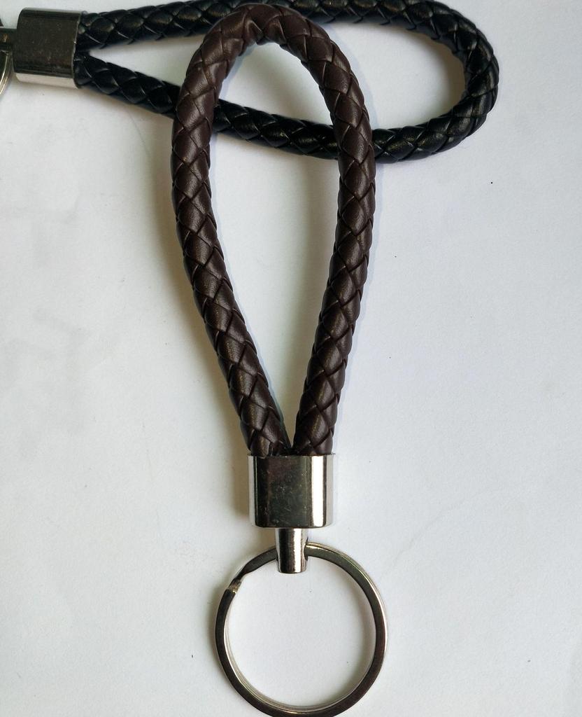 Woven Leather Cord Metal Keychain Pendant
