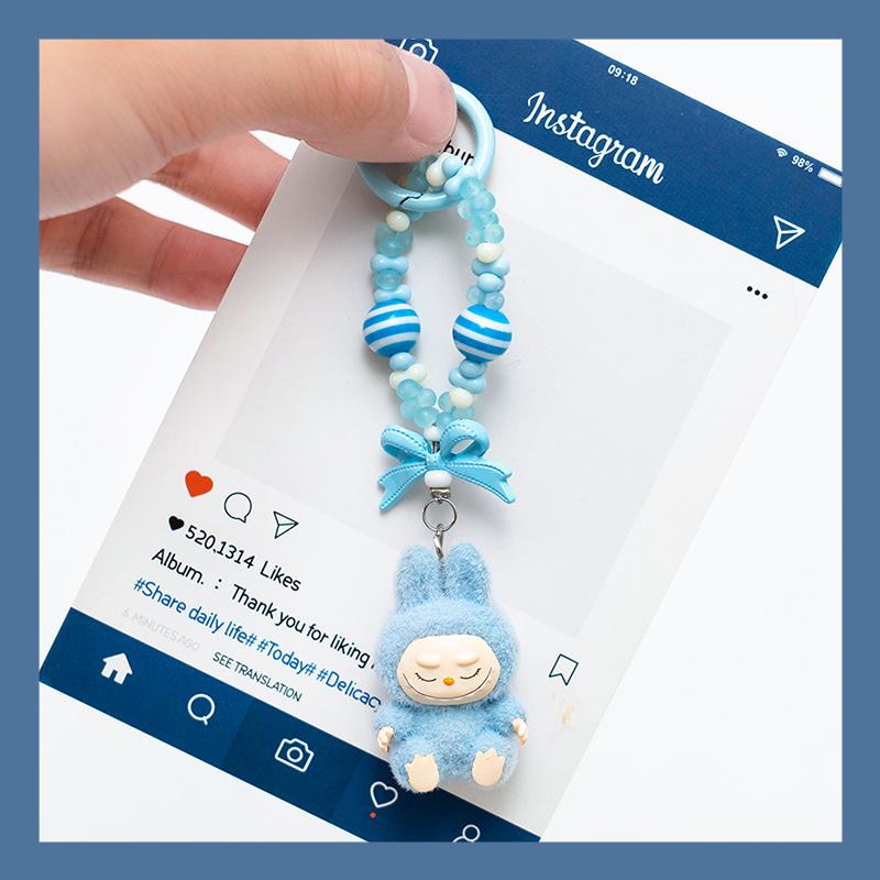 Flocked Mini Labubu Vinyl Keychains: Cute Stroller Bag & Phone Charms