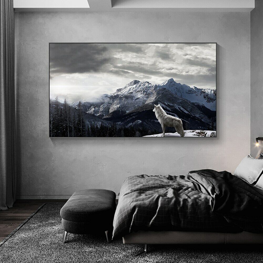 Canvas Painting Snow Mountain Cool Wolf Poster Wall Art Picture Wall Decor Prints Art For Living Room Home Decor Frameless Gifts