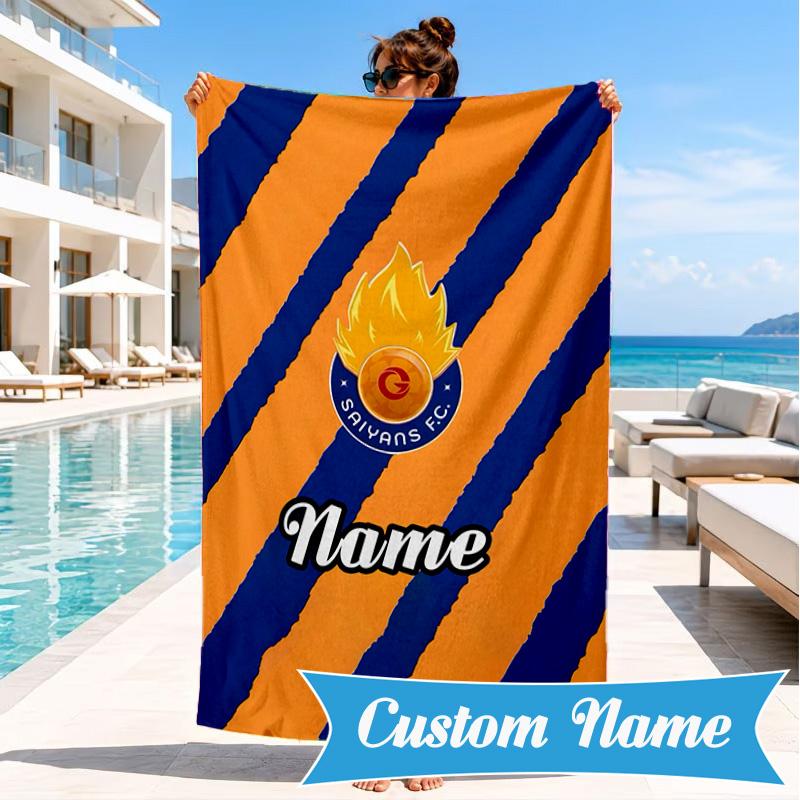Custom Name Beach Towel Saiyans Football Crest Microfiber Beach Towel, Lightweight for Summer Travel, Swimming Pool Fan Birthday Gift