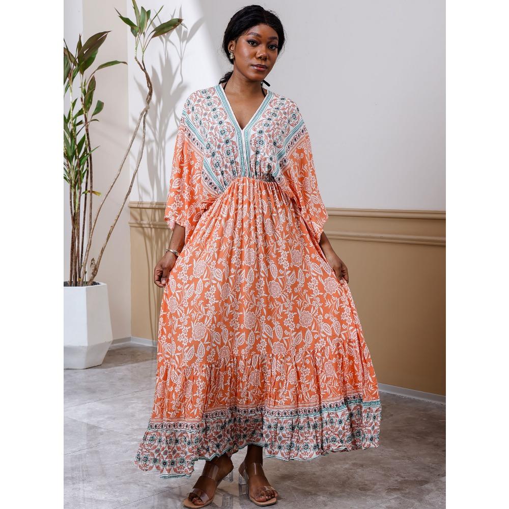 Printed Dress Loose A Pendulum Dress Beach Blouse Holiday Dress