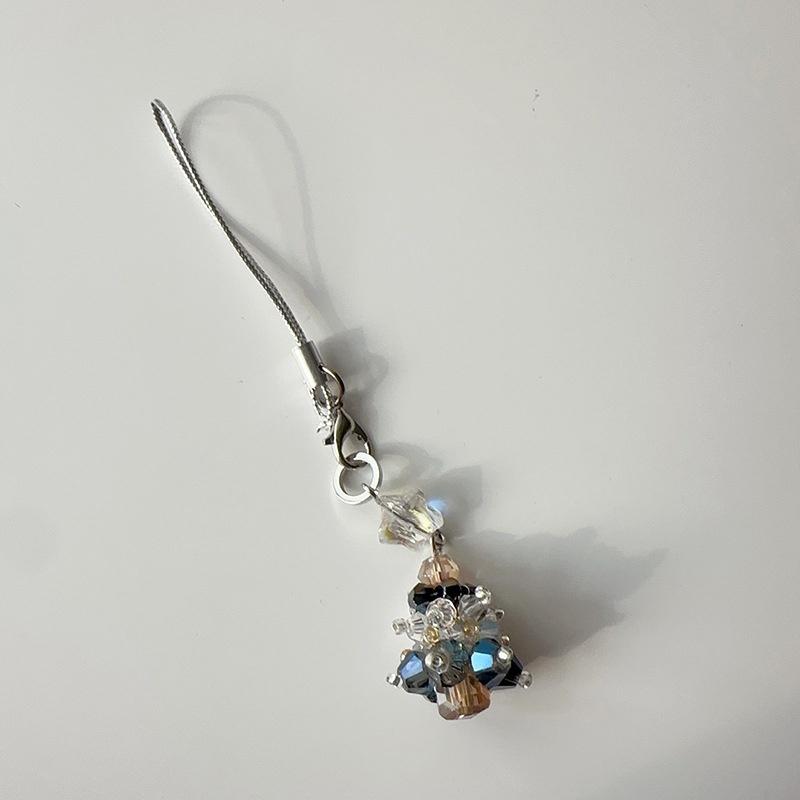 Cute Christmas Mobile Phone Straps Bead Christmas Tree Keychain Lanyard Bag Pendant Decoration Year Gift