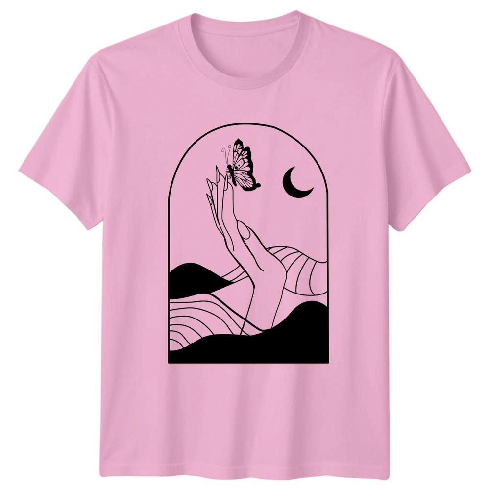 Hand Butterfly Moon Mystical Design Unisexs TShirt Bohemian Art Nature Spiritual
