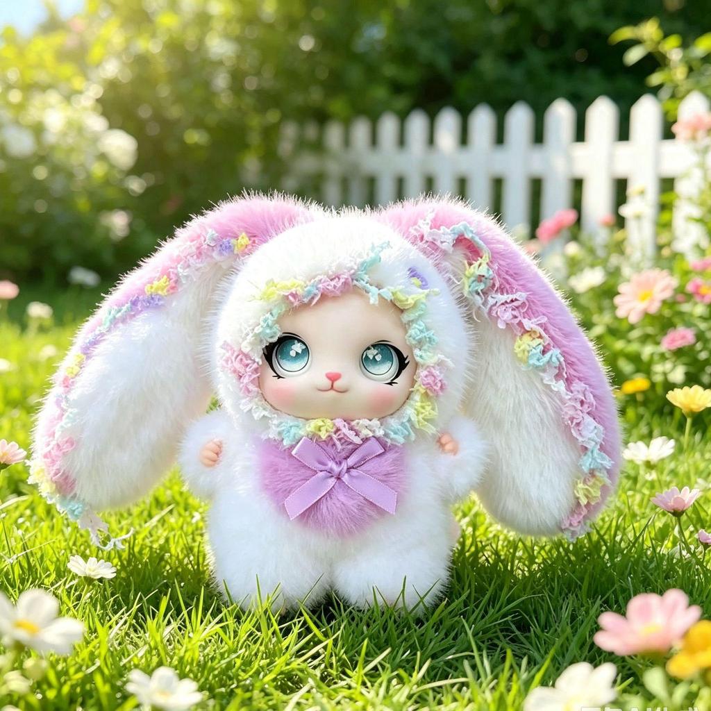 2026 Trendy Lolita Rabbit Plush Doll with Lace Trim – Big Ear Enamel Pendant Gift