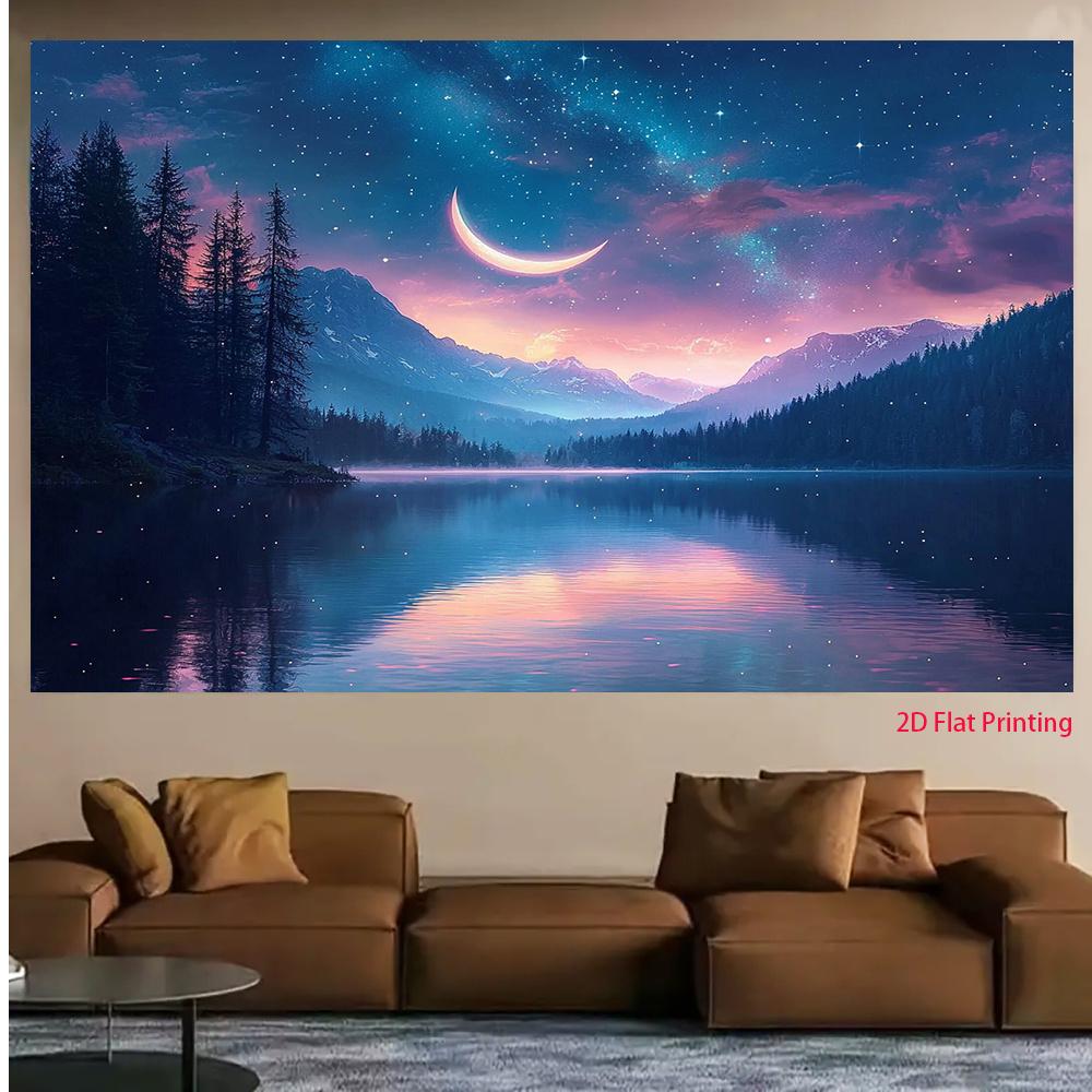 2D Plane One Piece of Blue Nebula-themed Crescent Background Fabric Suitable for Party Decoration