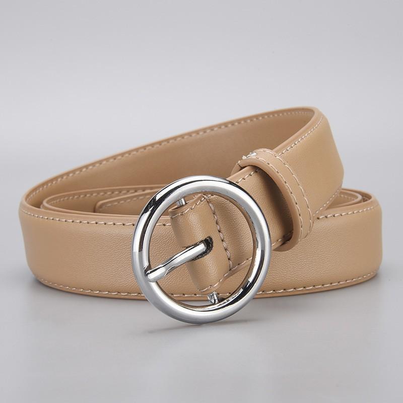 Womens Genuine Leather Belt With Round Pin Buckle Sweet Style 2-4cm Wide Alloy 90-120cm Length
