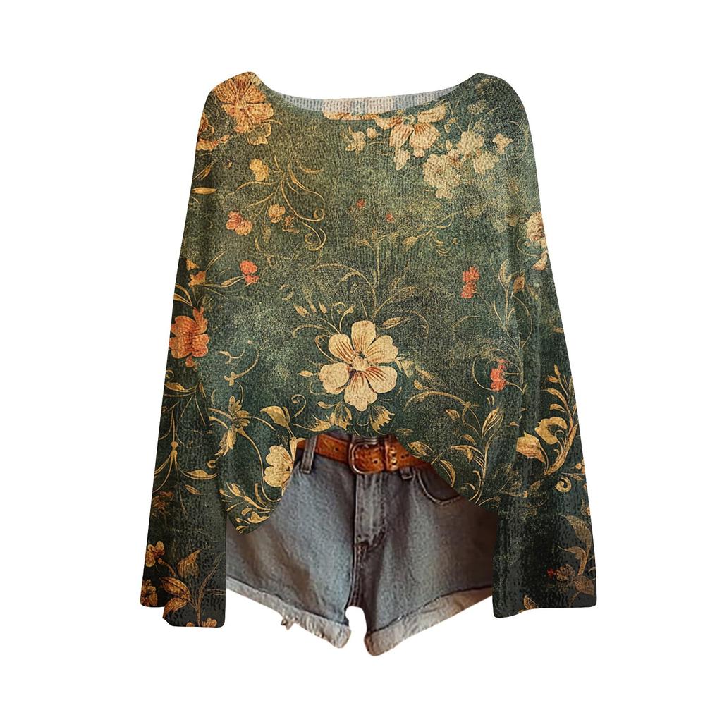 Womens  Fall Sweaters Long Sleeve Print Tops Pullover Sweaters Loose Dressy Casual Basic Clothes