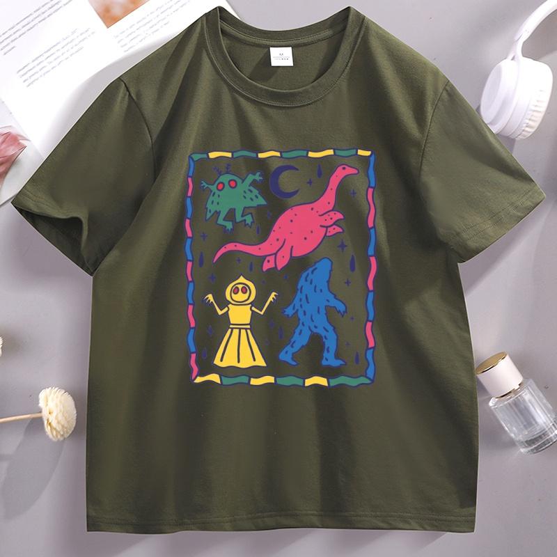 Colorful Cryptids Unisex Tshirt Funny Dinosaur Cotton  Short Sleeve T Shirt High Quality Breathable Basic Tshirt Male Clothing
