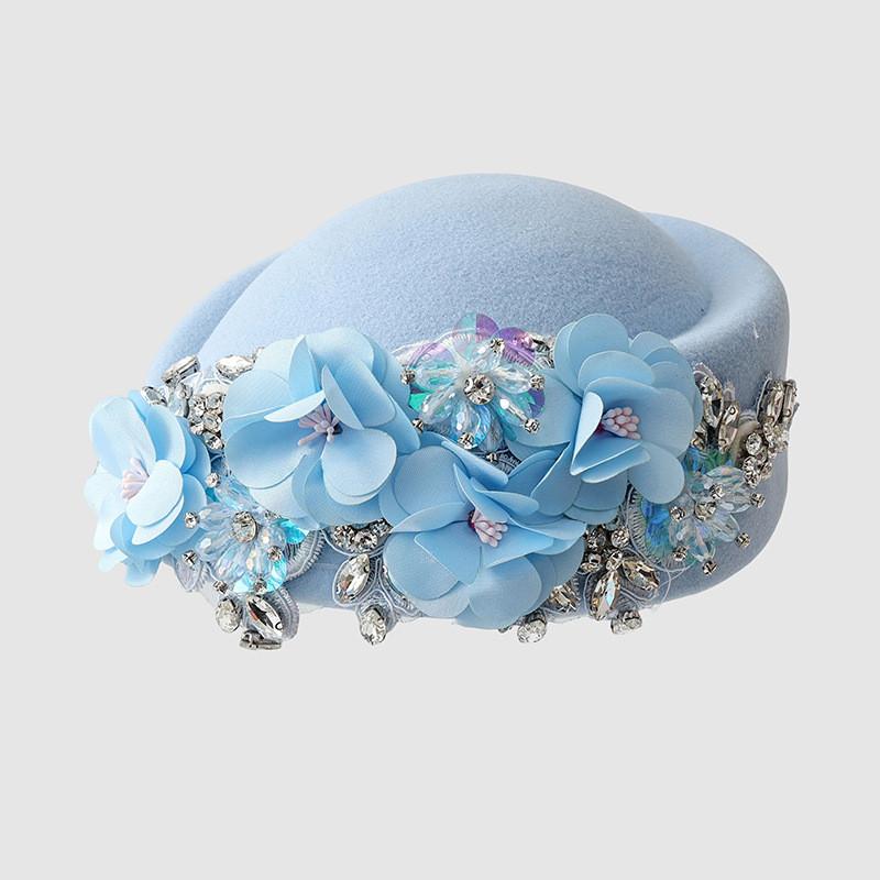 

Vintage British Style Wool Beret Hat With Handcrafted Flower Embellishments For Women Style K