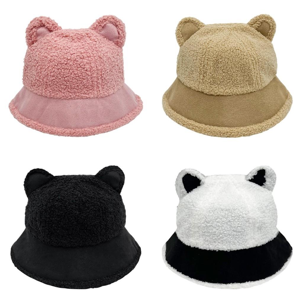 Ear Bear Winter Fisherman Hat Windproof  Warmth Plush Bucket Cap Outdoor Gift