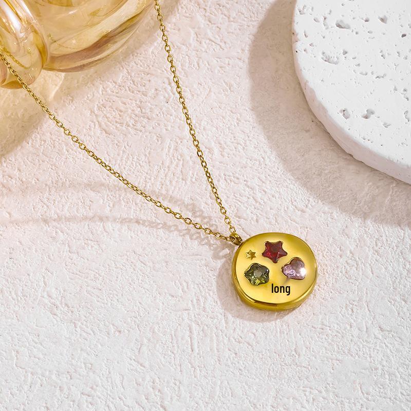 Colorful Geometric Zircon Pendant Necklace for Women—European & American Style, Gold-Plated Stainless Steel, Colorfast Jewelry