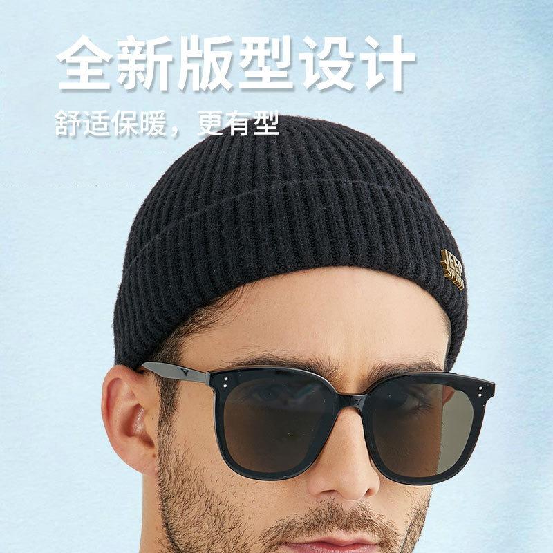 Autumn and winter knitted hat men's trendy melon fur hat outdoor cold-proof warm wool hat casual versatile pullover hat