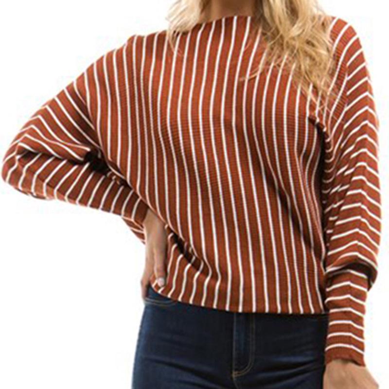 Autumn Winter 2026 Women's Striped Knit Pullover Sweater, Short/Long Sleeve, European American Style