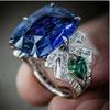 Cute Female White Blue Zircon Stone Ring Vintage Silver Color Wedding  For Women