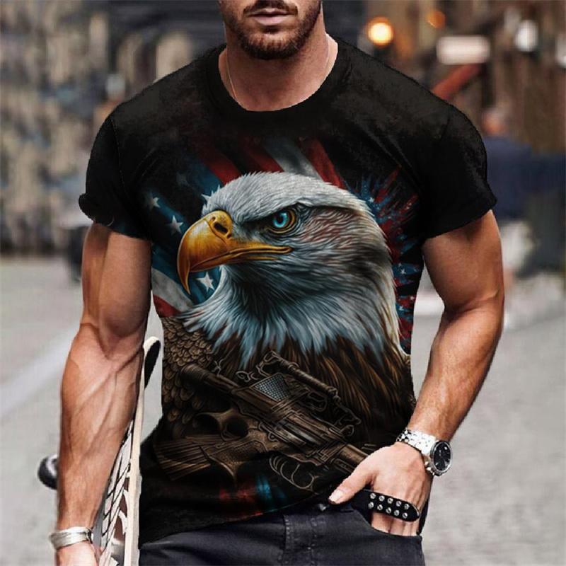 American Flag Graphic T-Shirt For Men Eagle Animal 3D Printed Tees Summer Casual Loose Short Sleeve T Shirts Street O-Neck Tops