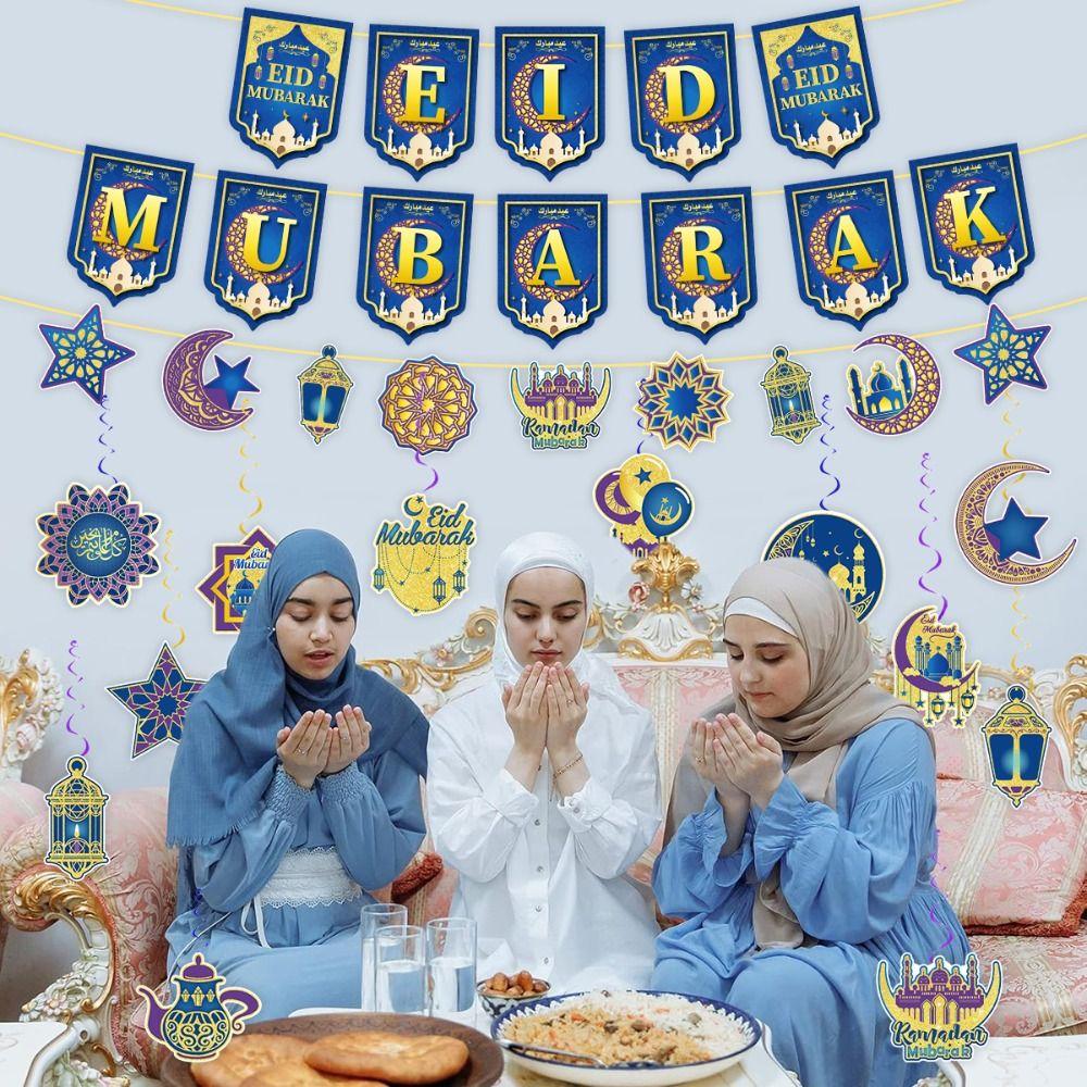 Moon and Stars Eid al-Fitr Paper Bunting Ramadan Hanging Ornament Islamic Decoration