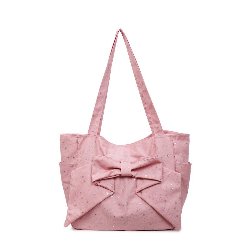 Canvas Bag Women's Large Capacity 2025 New Autumn Versatile Shoulder Bag Bow Casual Student Commuter Tote Bag