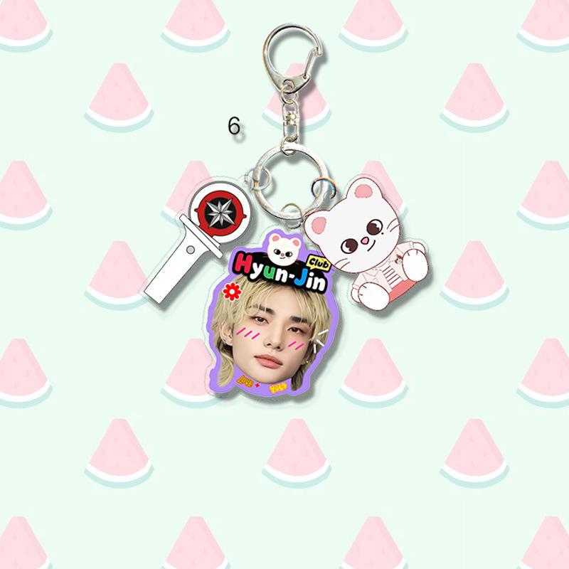 1pc Kpop Stray Kids Member Acrylic Keychain Cute 3-in-1 Mini Lightstick Real Photo Name Tag Triple Pendant Keyring for Bags, SKZ Merch STAY Gift