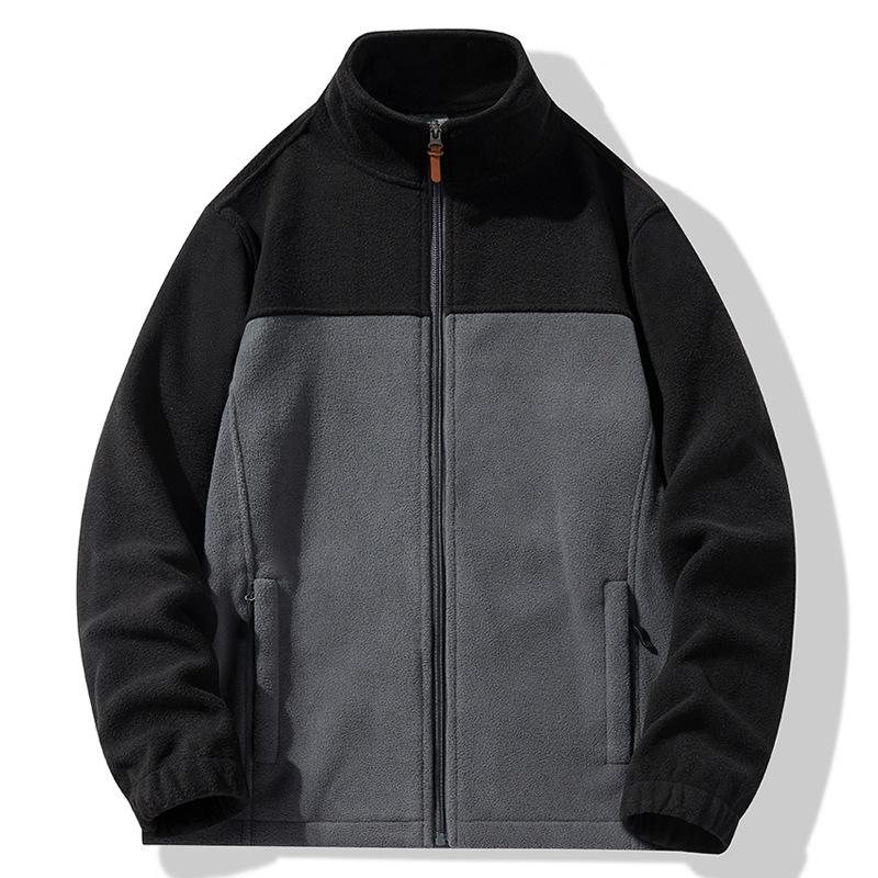 Men's Plus Size Versatile Winter Fleece Jacket with Stand-Up Collar and Windproof Design