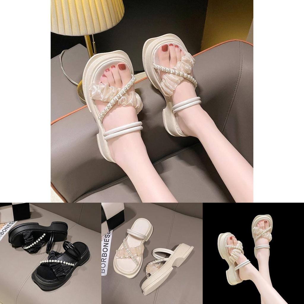 Stylish Summer Pearl Sandals For Women In Black And Beige Perfect For Every Occasion