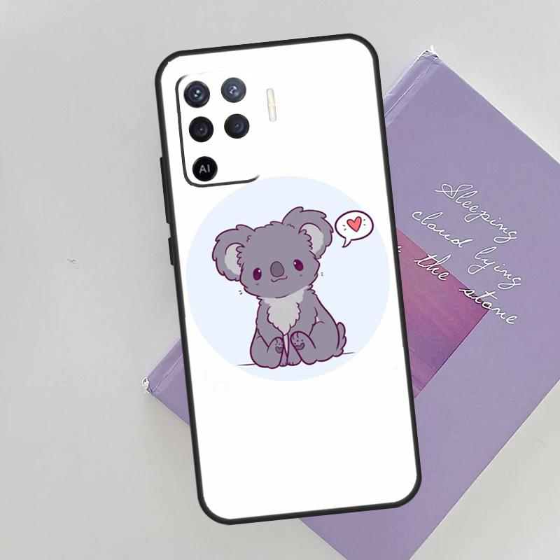 Cute Cartoon Koala Phone Case For Oppo A74 A53 A54 A94 A15 A16 A17 A52 A72 A76 A96 A57S A58 A78 A98 Back Cover
